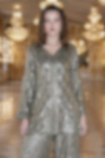 Pewter Polyester Sequins Embroidered Longline Top by Dash and Dot at Pernia's Pop Up Shop