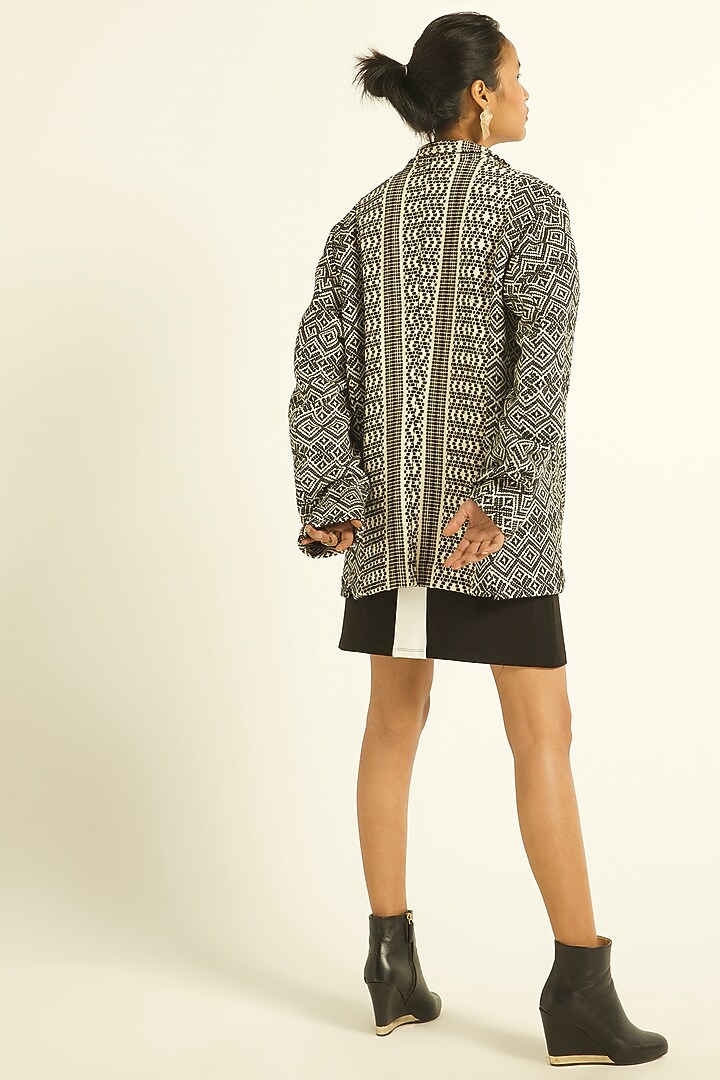 White & Black Jacquard Cotton Oversized Jacket by Dash and Dot at Pernia's Pop Up Shop