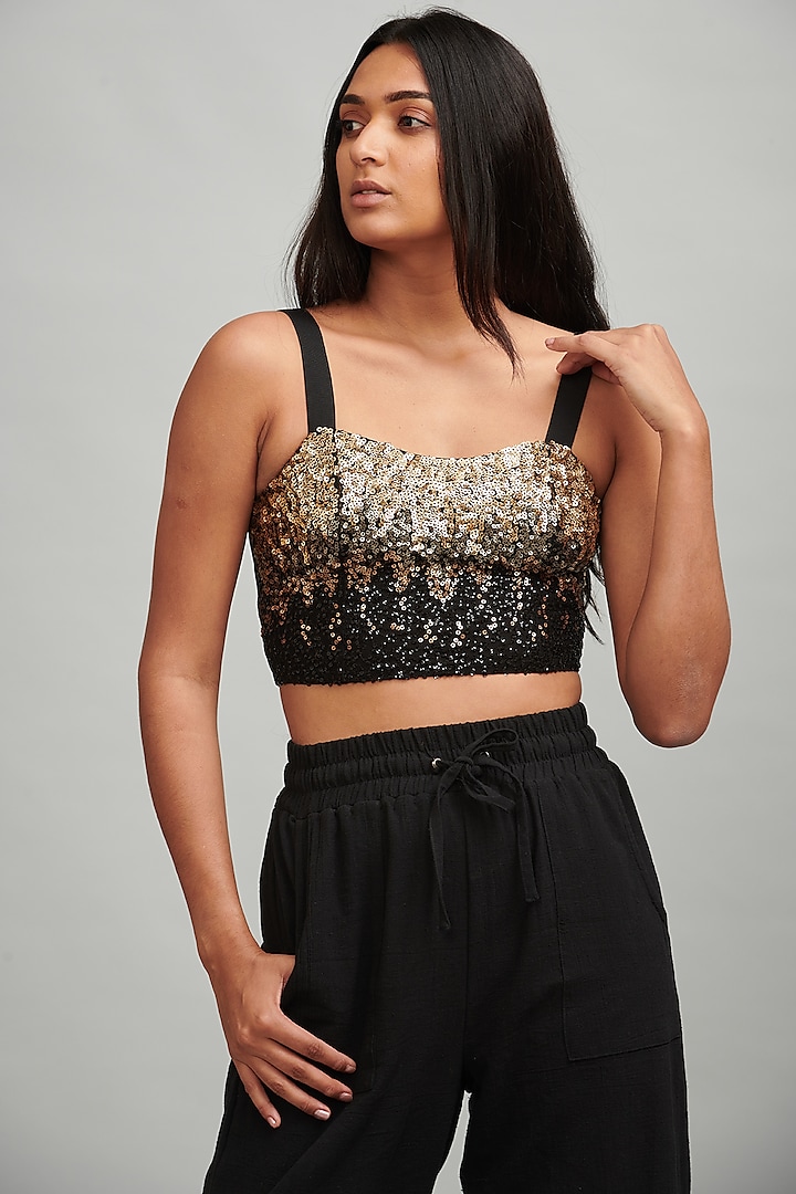 Black Sequins Embroidered Bralette by Dash and Dot