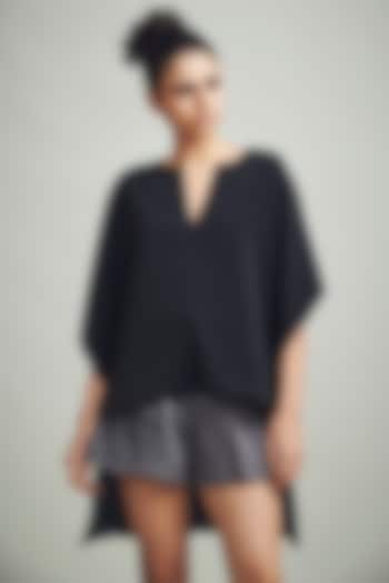 Black Polyester High-Low Kaftan Top by Dash and Dot at Pernia's Pop Up Shop
