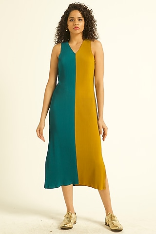 Teal Green & Mustard Color Blocked Midi Dress by Dash and Dot at Pernia's  Pop Up Shop 2026