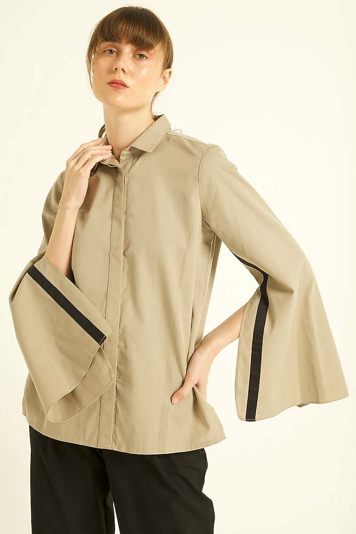 Khaki Organic Cotton Shirt by Dash and Dot at Pernia's Pop Up Shop