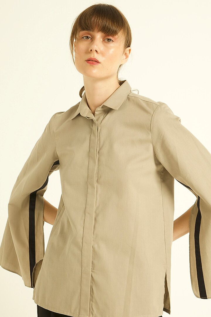 Khaki Organic Cotton Shirt by Dash and Dot at Pernia's Pop Up Shop