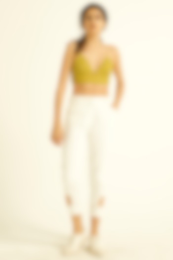 White Cotton Cropped Corduroy Pants by Dash and Dot at Pernia's Pop Up Shop