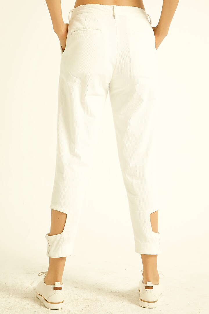 White Cotton Cropped Corduroy Pants by Dash and Dot at Pernia's Pop Up Shop