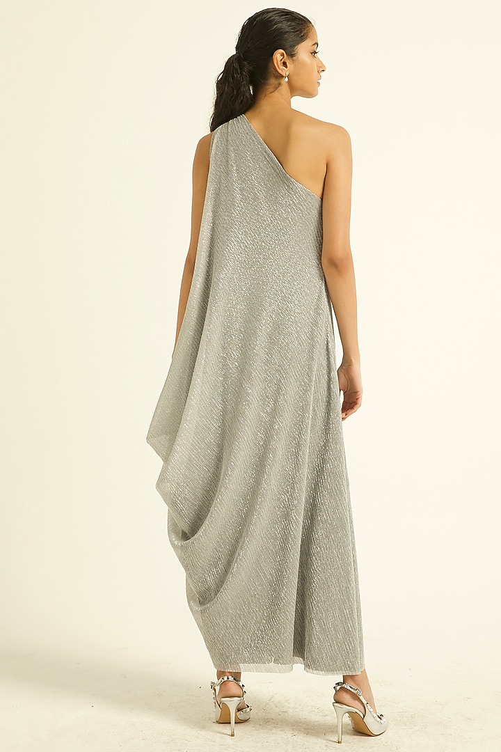 Silver Polyester & Elastane One-Shoulder Maxi Summer Dress by Dash and Dot at Pernia's Pop Up Shop
