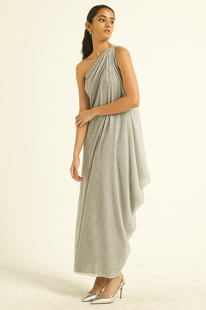 Silver Polyester & Elastane One-Shoulder Maxi Summer Dress by Dash and Dot at Pernia's Pop Up Shop