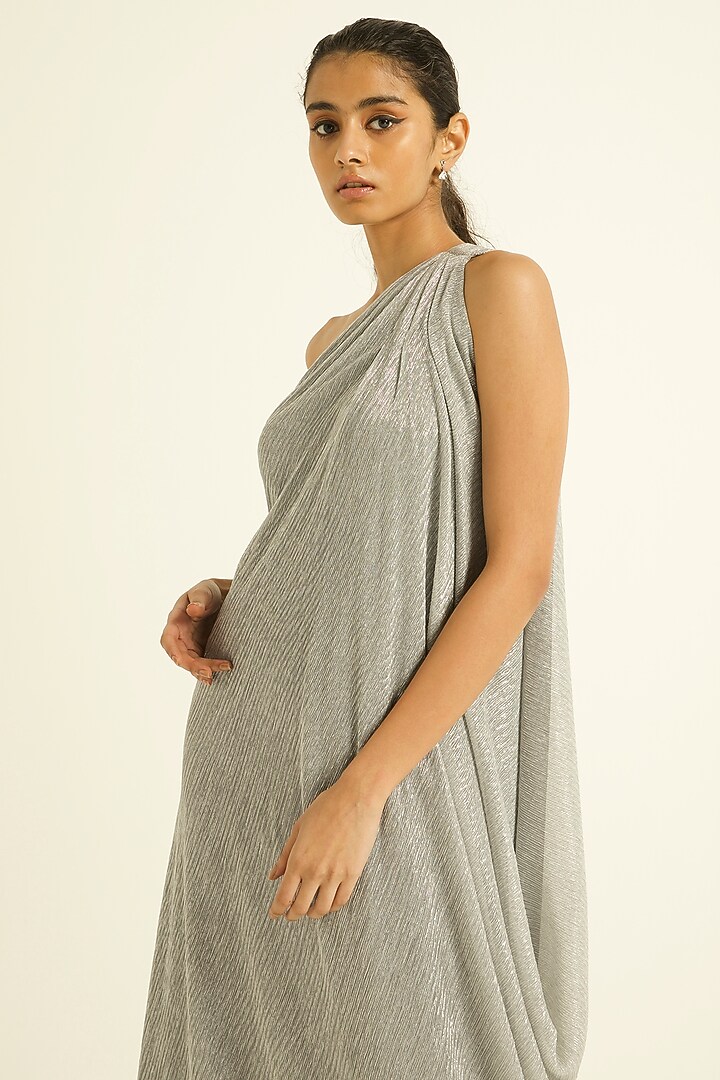 Silver Polyester & Elastane One-Shoulder Maxi Summer Dress by Dash and Dot at Pernia's Pop Up Shop