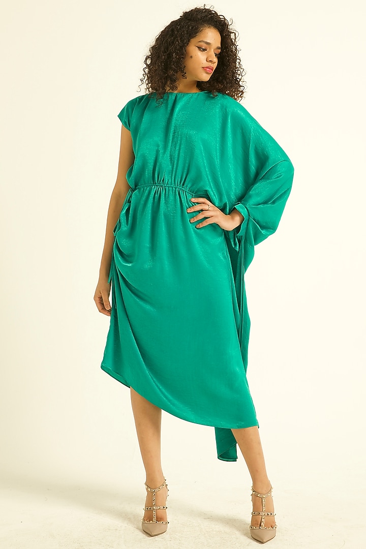 Jade Green Polyester Draped Midi Dress by Dash and Dot at Pernia's Pop Up  Shop 2026