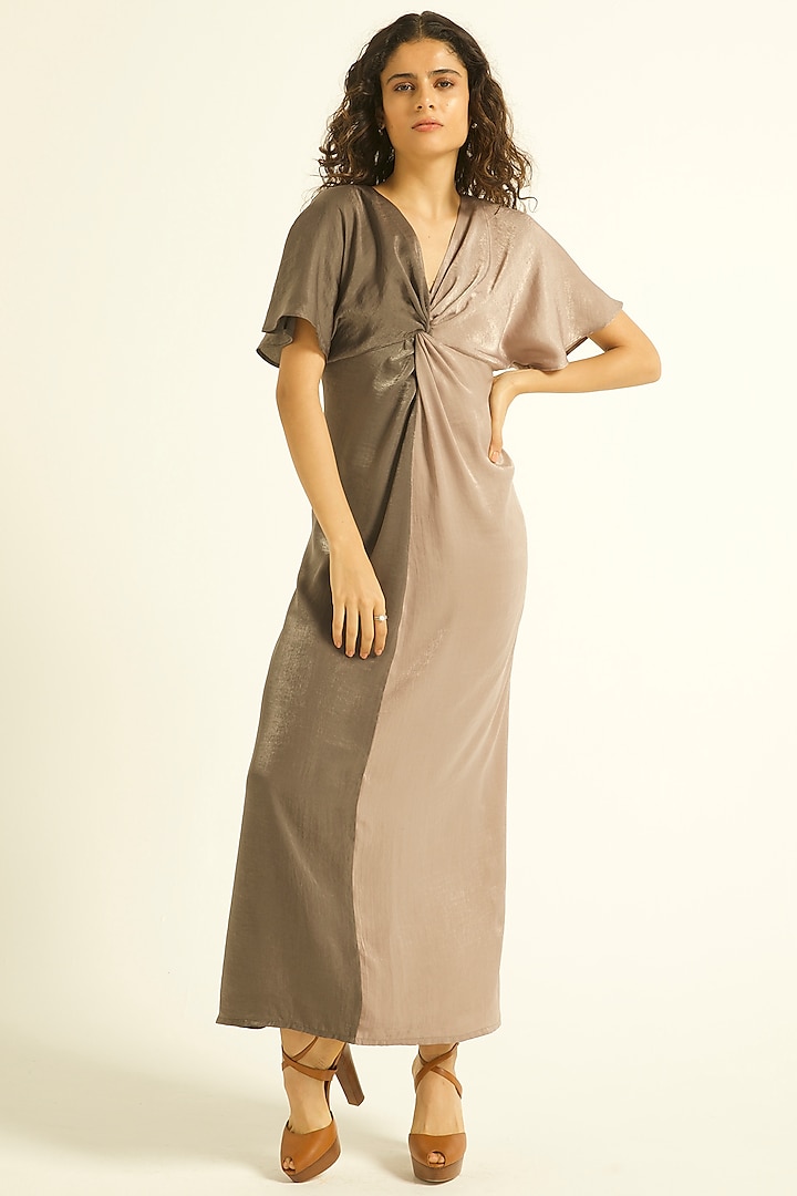 Slate Grey & Charcoal Grey Color Blocked Maxi Summer Dress by Dash and Dot at Pernia's Pop Up Shop