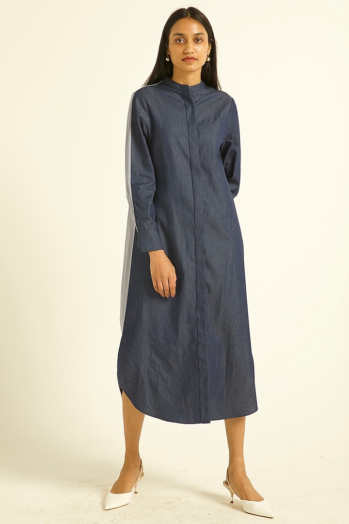 Ash Blue Color-Blocked Midi Dress by Dash and Dot