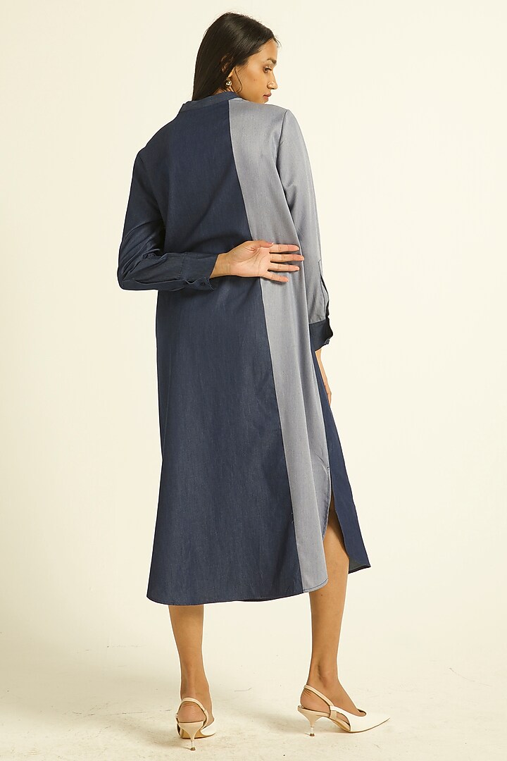 Ash Blue Color-Blocked Midi Dress by Dash and Dot at Pernia's Pop Up Shop