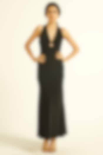 Black Polyester & Elastane Maxi Dress by Dash and Dot
