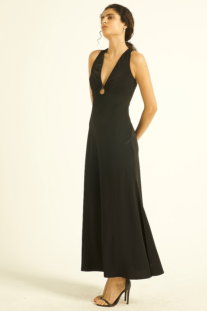 Black Polyester & Elastane Maxi Summer Dress by Dash and Dot at Pernia's Pop Up Shop