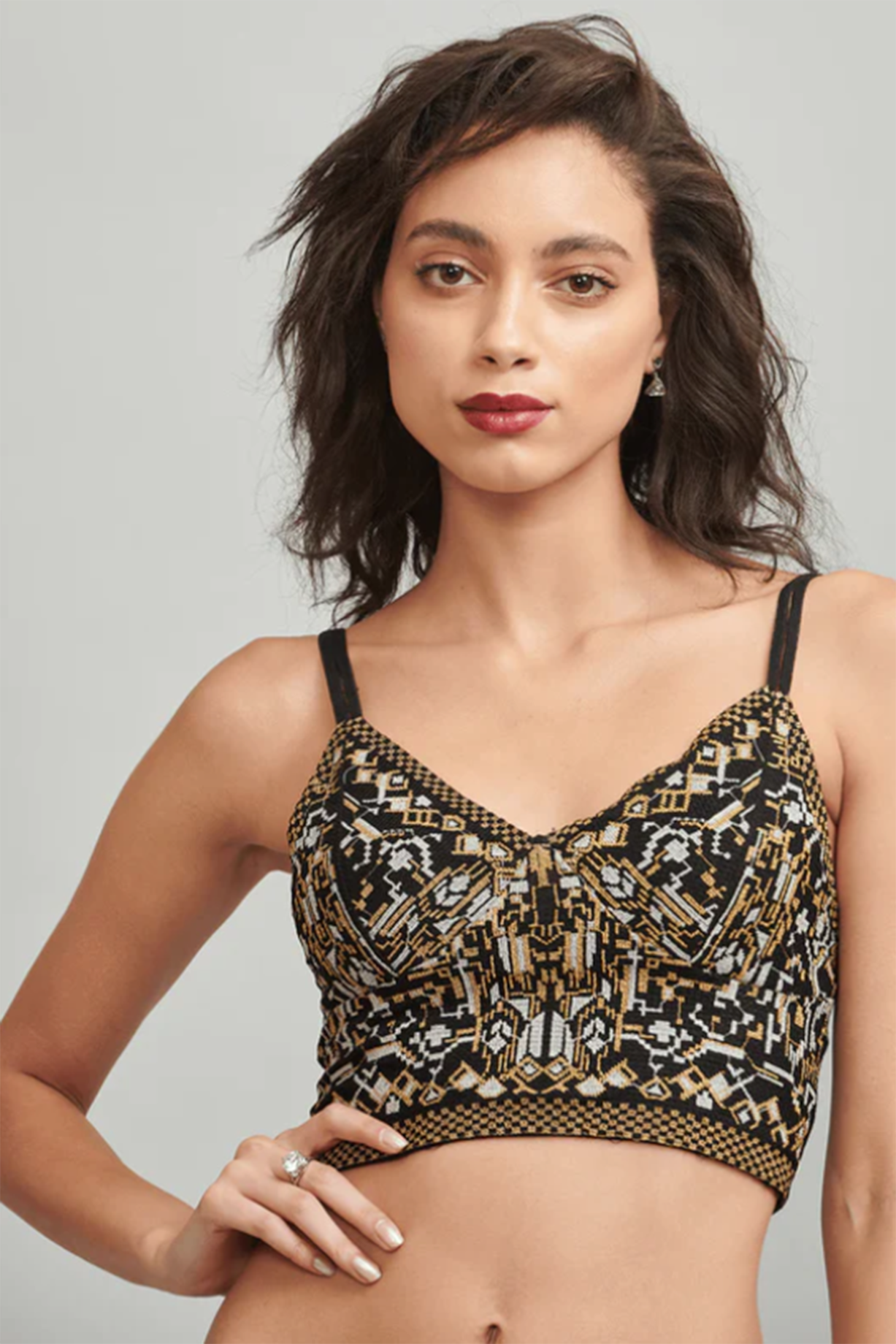 Black Nylon Embroidered Bandeau Bralette Design by SEEMA GUJRAL X DASH AND  DOT at Pernia's Pop Up Shop 2024