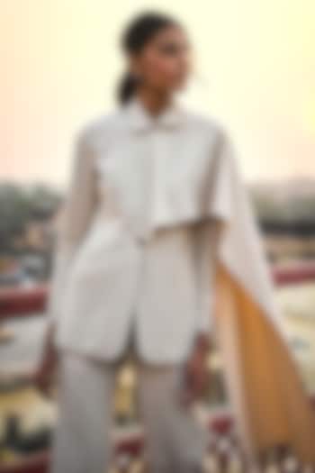 Ivory Polyester & Spandex Striped Blazer by Dash and Dot at Pernia's Pop Up Shop
