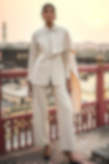 Ivory Polyester & Spandex Co-Ord Set by Dash and Dot at Pernia's Pop Up Shop