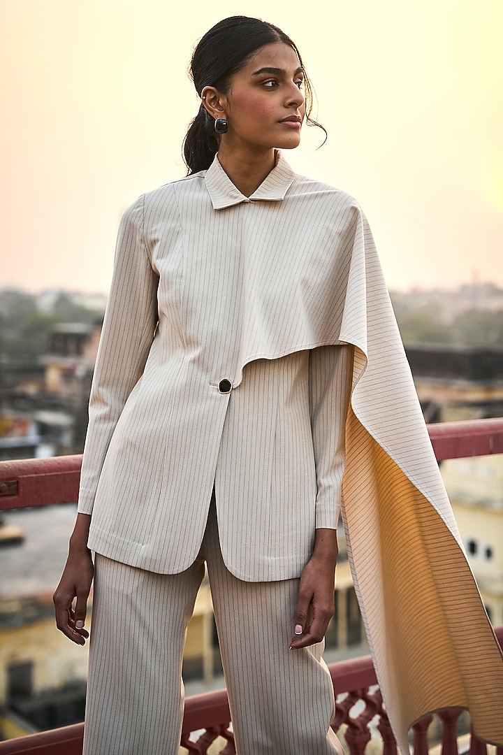 Ivory Polyester & Spandex Co-Ord Set by Dash and Dot at Pernia's Pop Up Shop