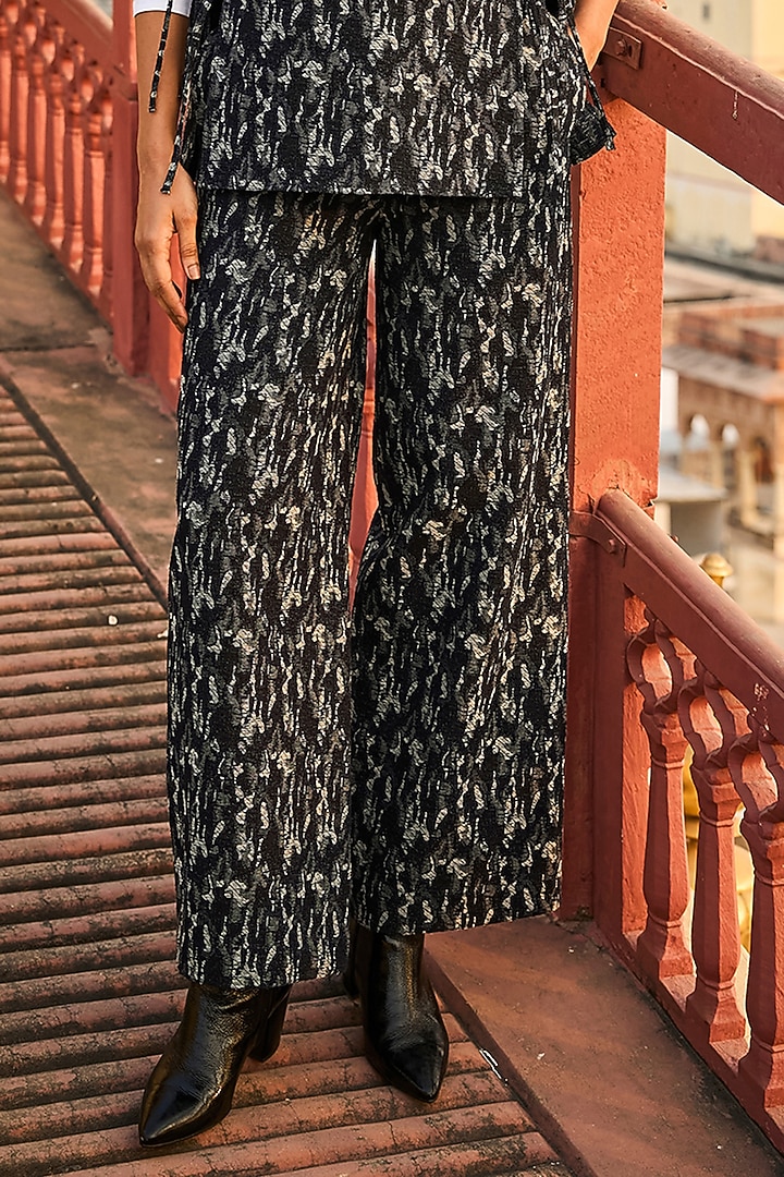 Dark Indigo Jacquard Abstract Straight Pants by Dash and Dot at Pernia's Pop Up Shop