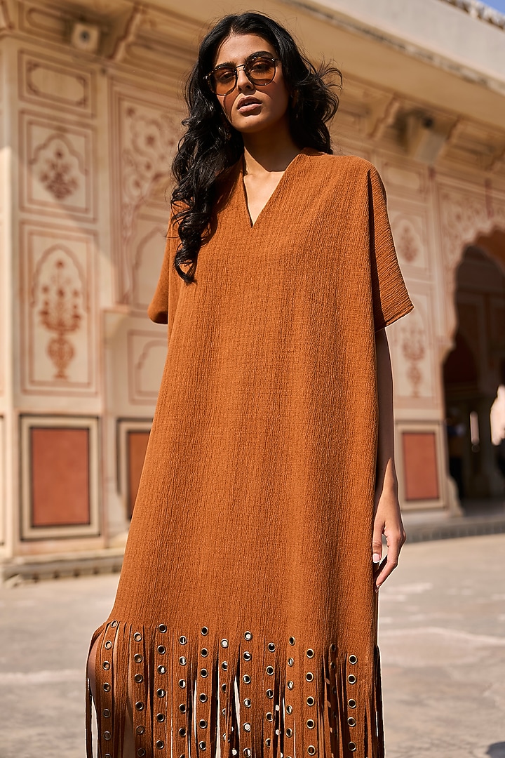 Rust Suede Kaftan Summer Dress by Dash and Dot at Pernia's Pop Up Shop