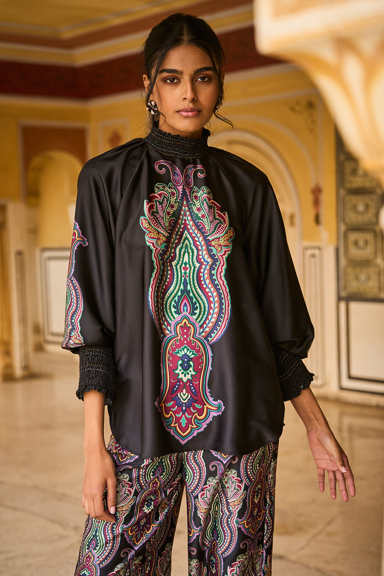 Black Polyester Paisley Printed Top by Dash and Dot at Pernia's Pop Up Shop