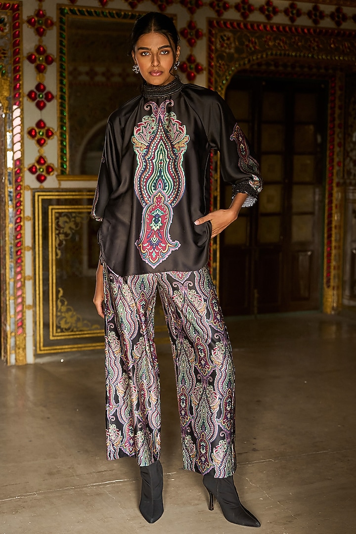 Black Polyester Paisley Printed Top by Dash and Dot at Pernia's Pop Up Shop
