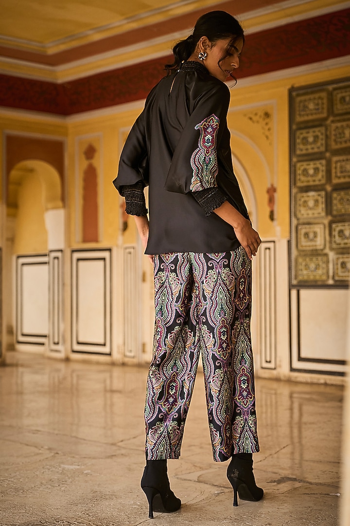 Black Polyester Paisley Printed Co-Ord Set by Dash and Dot at Pernia's Pop Up Shop