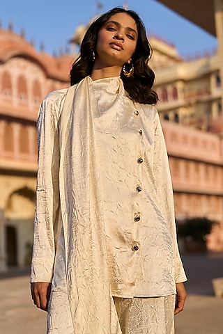 Ivory Polyester Crushed Shirt by Dash and Dot