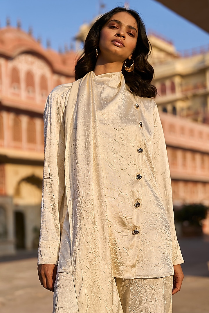 Ivory Polyester Crushed Co-Ord Set by Dash and Dot at Pernia's Pop Up Shop