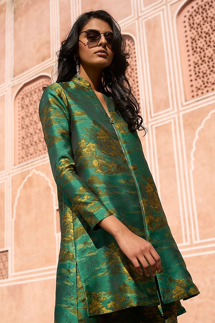 Green Jacquard Co-Ord Set by Dash and Dot at Pernia's Pop Up Shop