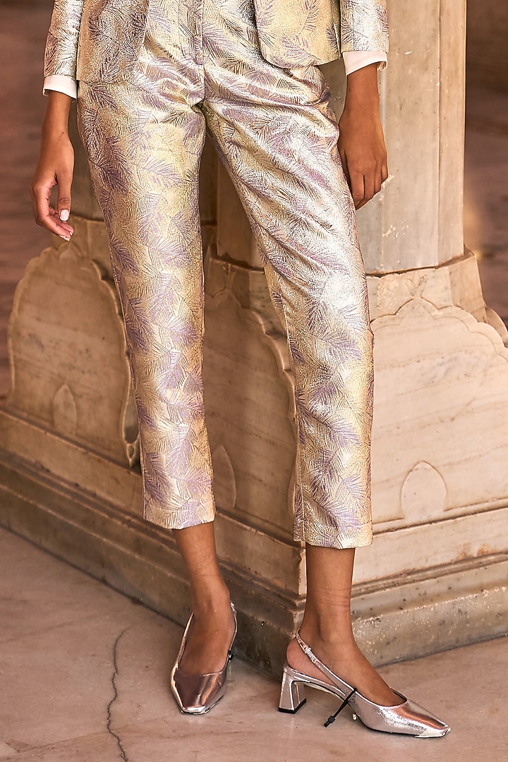 Lilac & Silver Brocade Tapered Pants by Dash and Dot at Pernia's Pop Up Shop