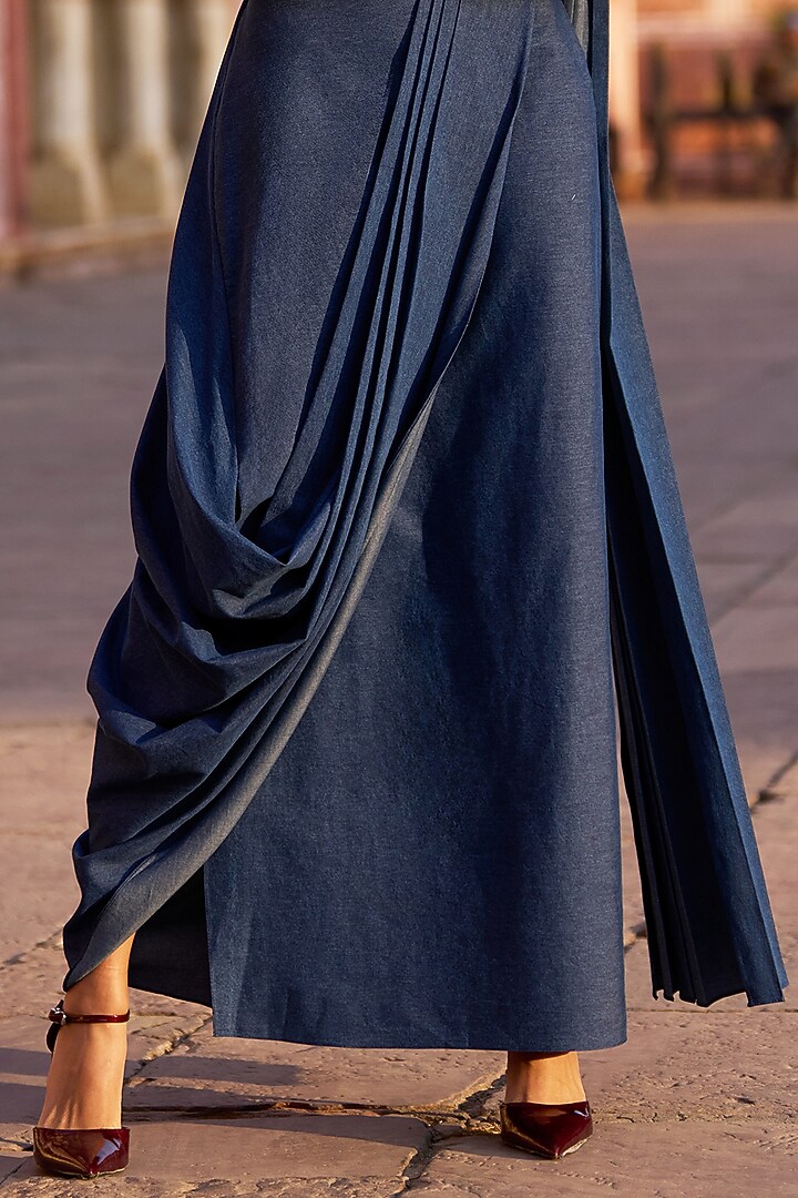 Indigo Denim Draped Maxi Skirt by Dash and Dot at Pernia's Pop Up Shop