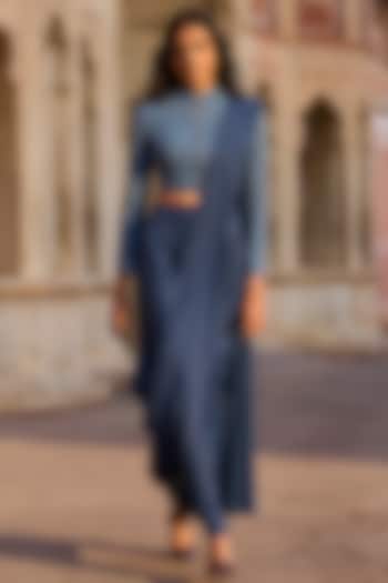 Indigo Denim Skirt Festive Saree Set by Dash and Dot at Pernia's Pop Up Shop