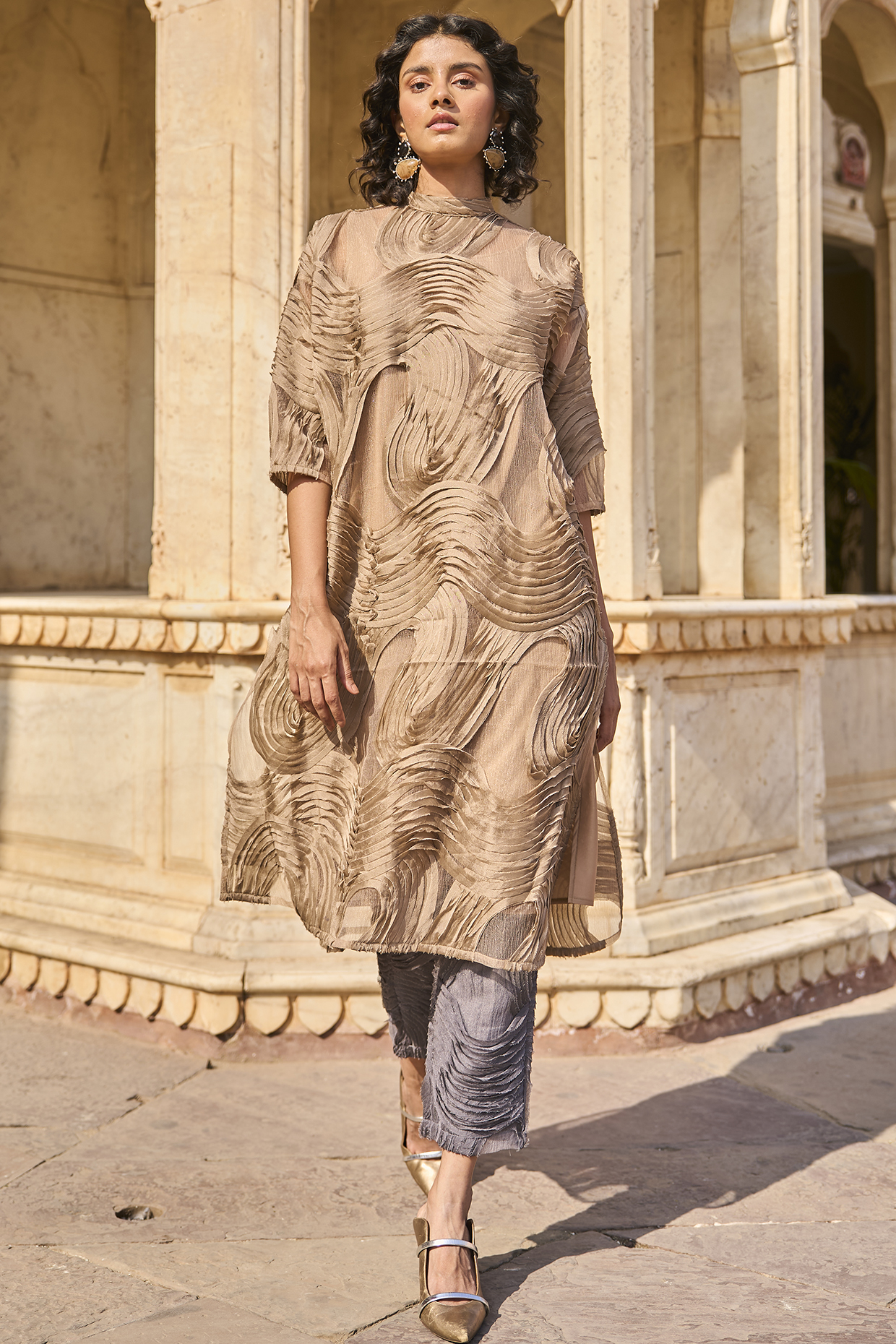 Taupe Cotton Applique Tunic Set by Dash and Dot at Pernia's Pop Up Shop