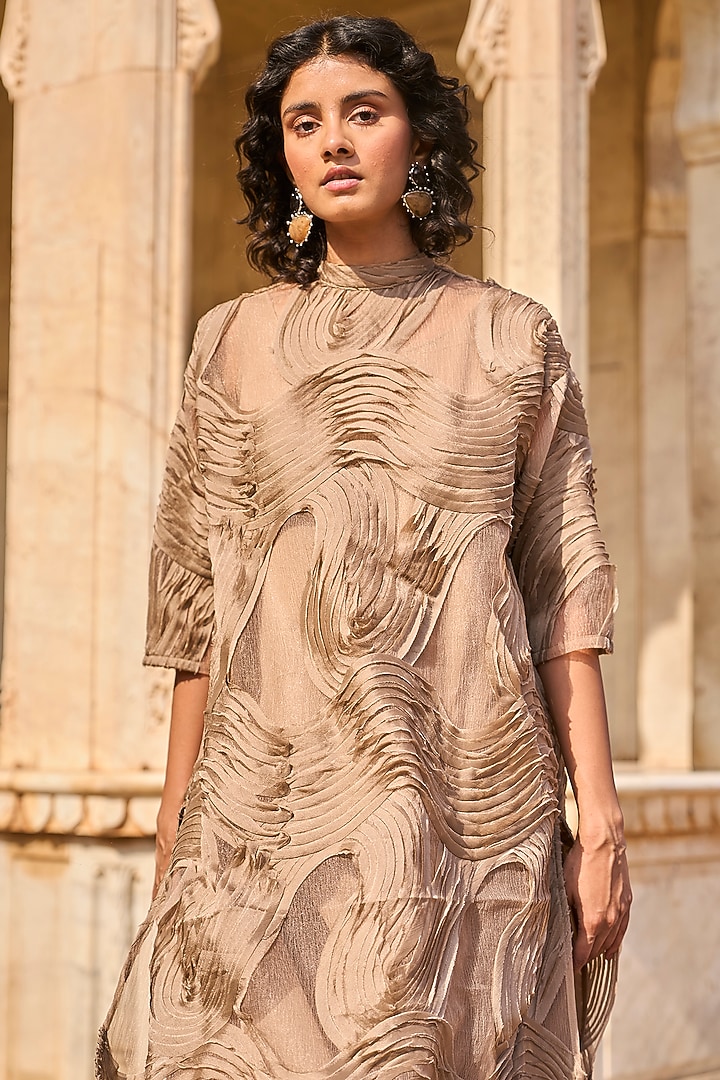Taupe Cotton Applique Tunic Set by Dash and Dot at Pernia's Pop Up Shop