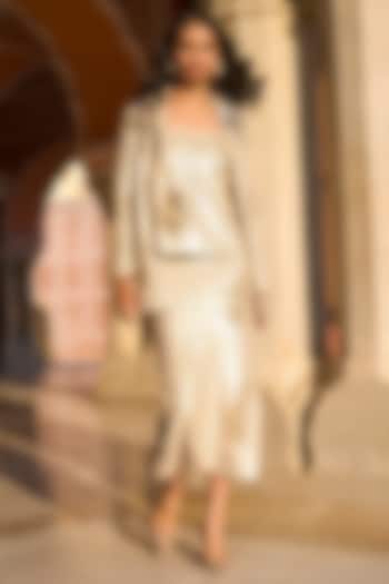 Ivory & Gold Polyester Sequin Maxi Skirt Set by Dash and Dot at Pernia's Pop Up Shop