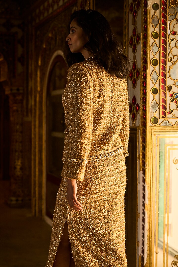 Gold Polyester Textured Skirt Set by Dash and Dot at Pernia's Pop Up Shop
