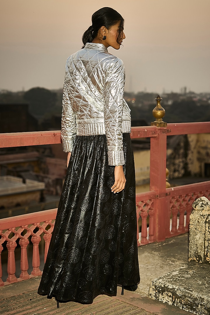 Black Polyester Flared Maxi Skirt by Dash and Dot at Pernia's Pop Up Shop