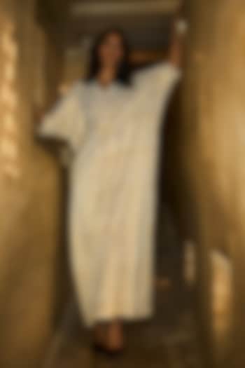 Ivory & Gold Polyester Foil Printed Kaftan Maxi Summer Dress by Dash and Dot at Pernia's Pop Up Shop