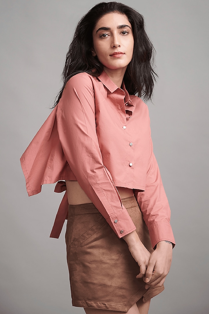 Salmon Cotton Cropped Shirt by Dash and Dot