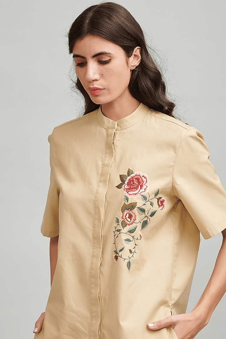 Khaki Embroidered Shirt by Dash and Dot