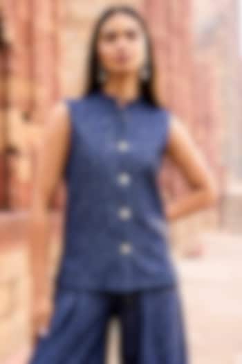 Indigo Soft Knitted Indigo Denim Lace Waistcoat Top by Dash and Dot at Pernia's Pop Up Shop