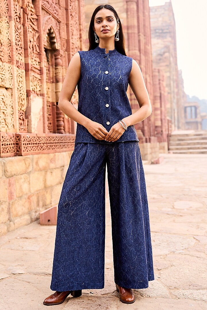 Indigo Soft Knitted Indigo Denim Lace Waistcoat Top by Dash and Dot at Pernia's Pop Up Shop