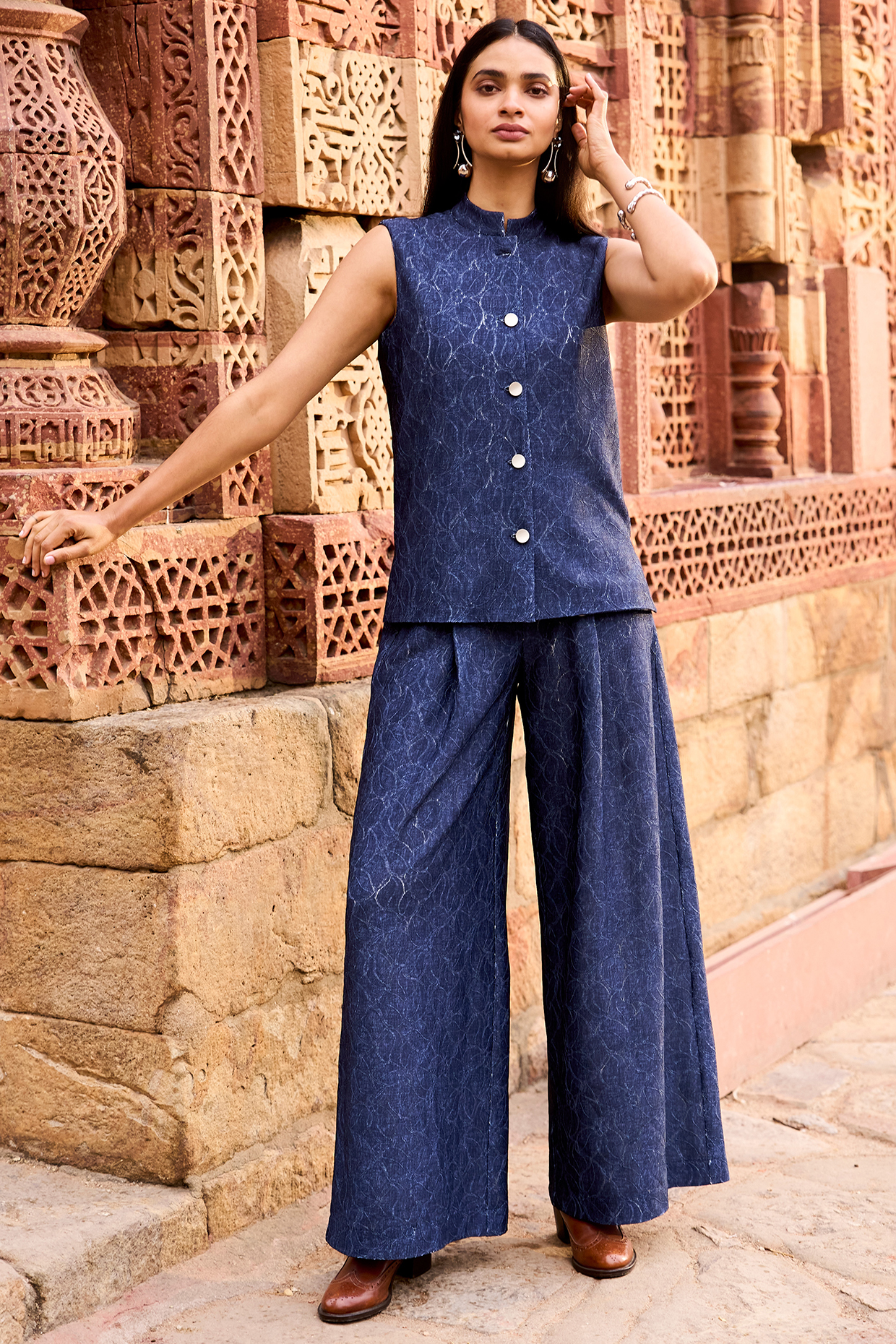 Indigo Soft Knitted Indigo Denim Lace Co-Ord Set by Dash and Dot at Pernia's Pop Up Shop