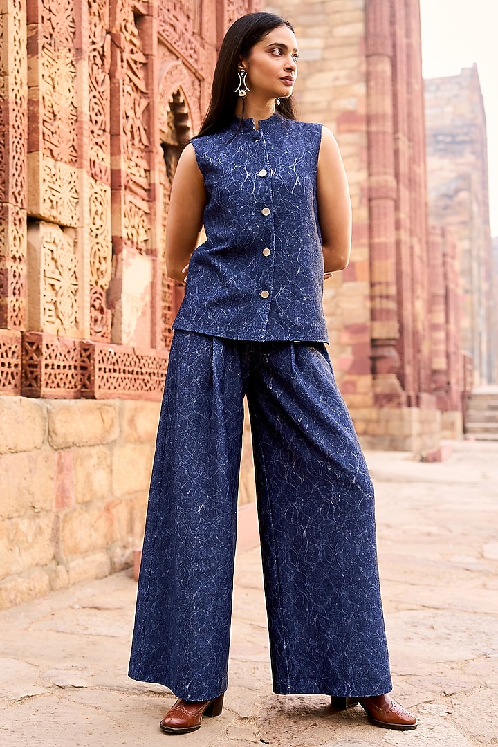 Indigo Soft Knitted Indigo Denim Lace Co-Ord Set by Dash and Dot at Pernia's Pop Up Shop