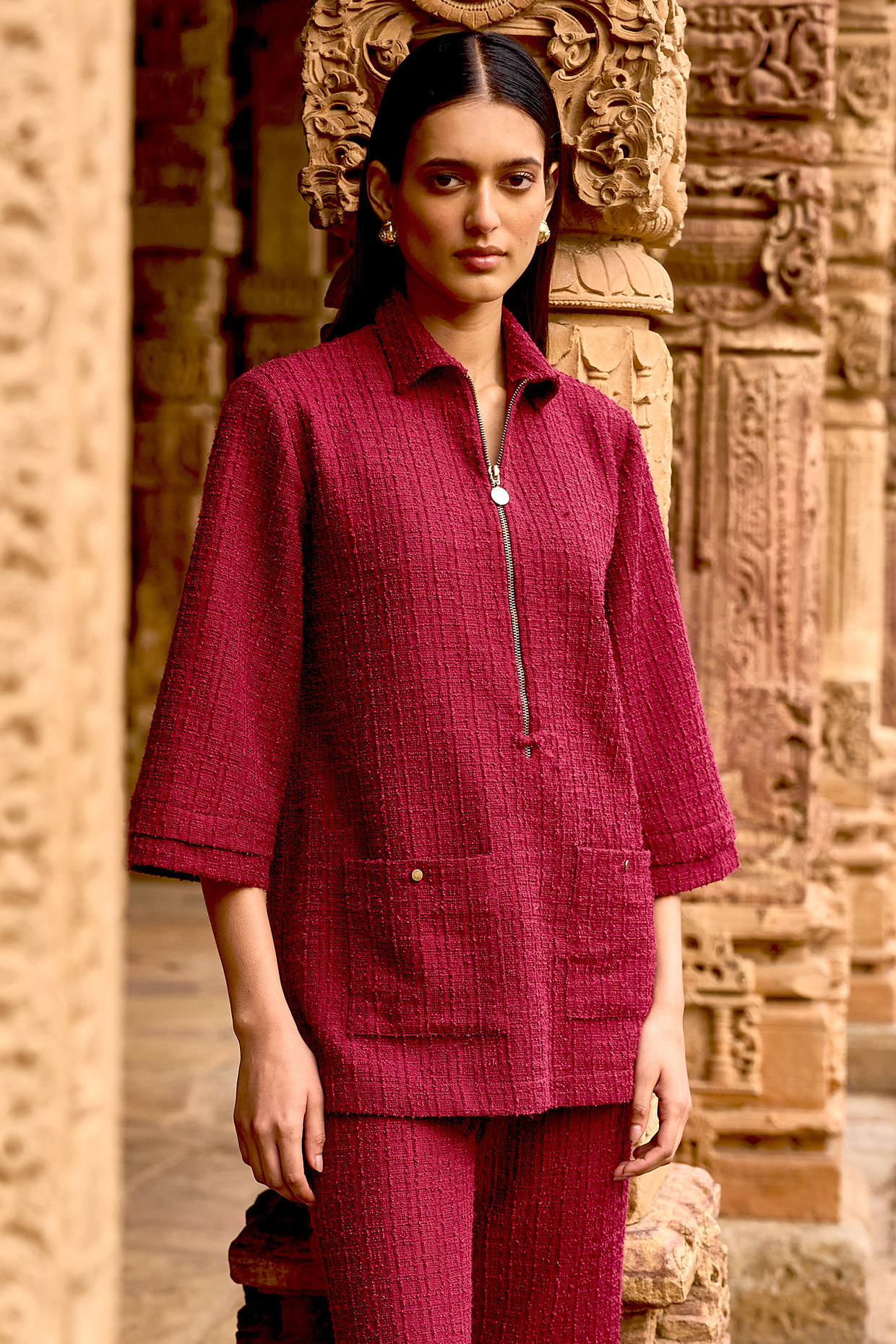Brick Recycled Polyester Textured Top by Dash and Dot at Pernia's Pop Up Shop