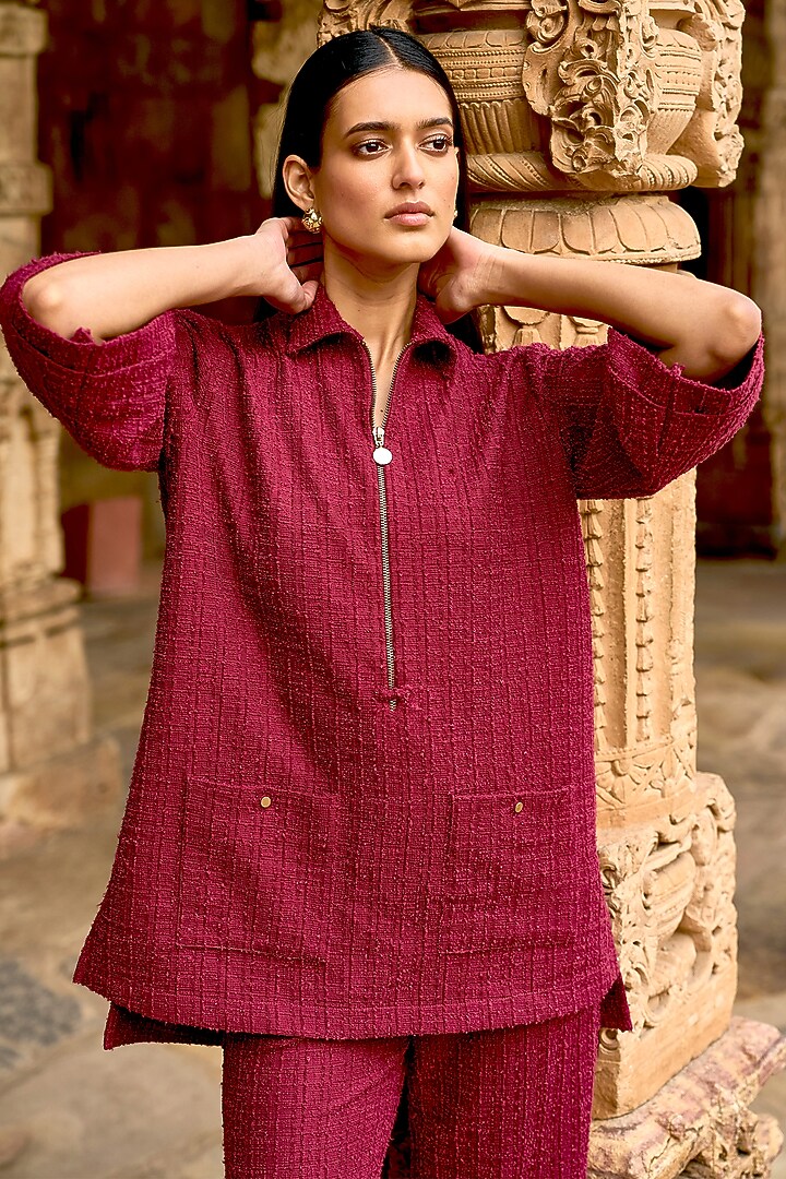 Brick Recycled Polyester Textured Top by Dash and Dot at Pernia's Pop Up Shop