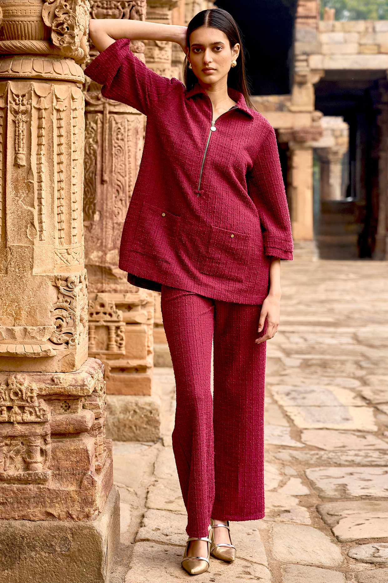 Brick Recycled Polyester Textured Knitted Co-Ord Set by Dash and Dot at Pernia's Pop Up Shop