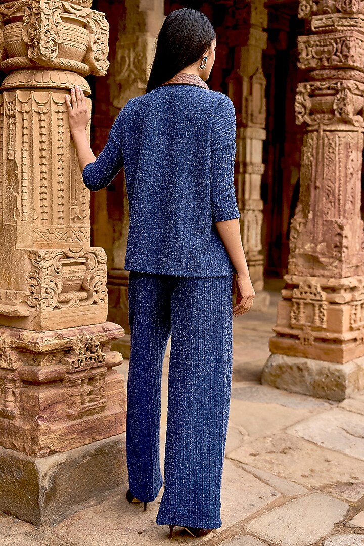Ink Blue Recycled Polyester Textured Knitted Top by Dash and Dot at Pernia's Pop Up Shop