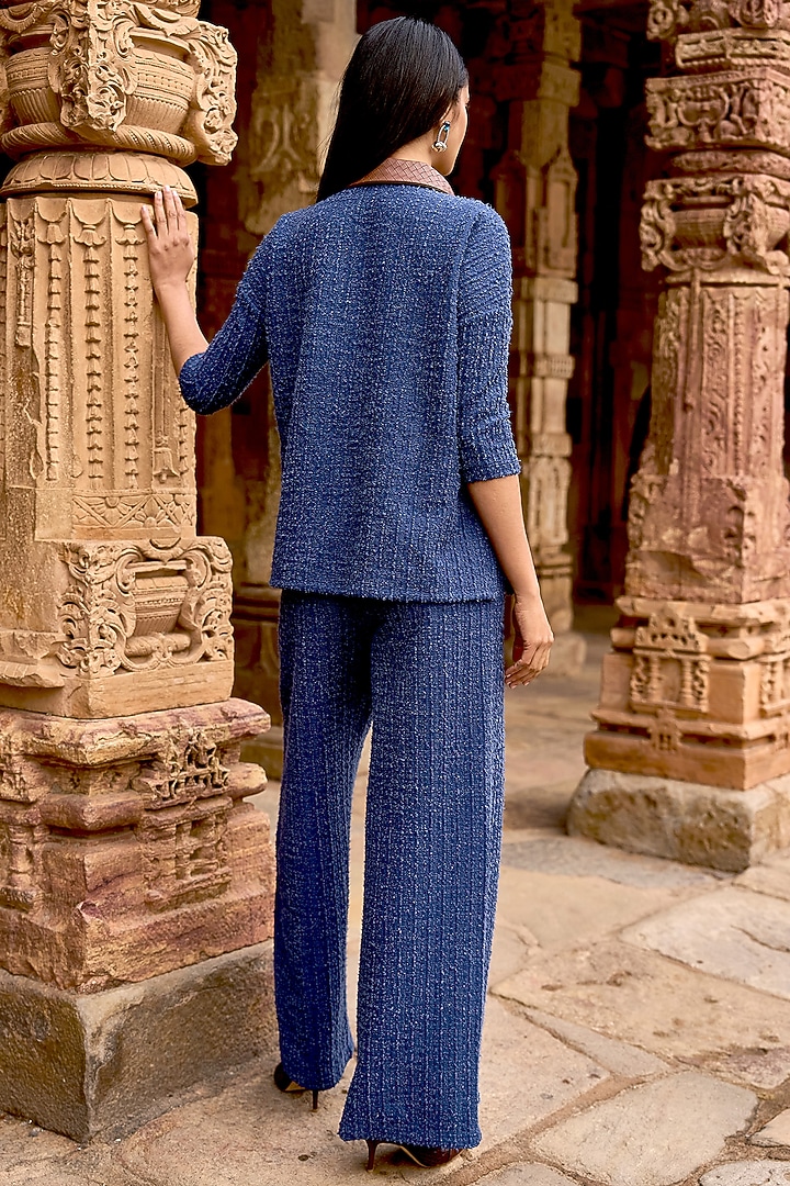 Ink Blue Recycled Polyester Spandex Textured Knitted Top by Dash and Dot at Pernia's Pop Up Shop